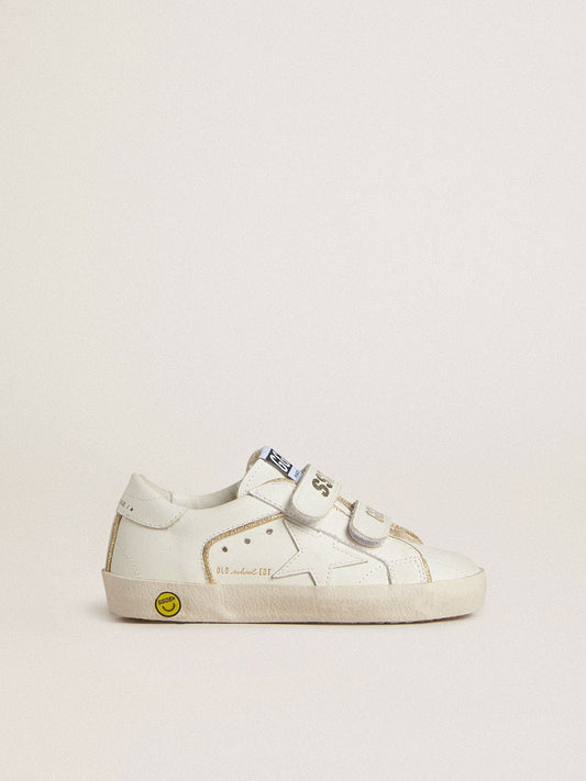 Golden Goose Young Old School in white leather with gold details