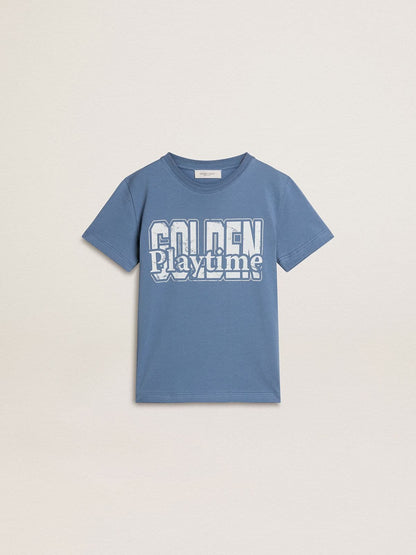 Golden Goose Boys' blue T-shirt with white print