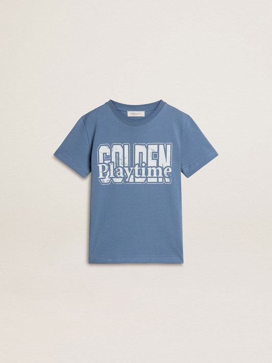 Golden Goose Boys' blue T-shirt with white print