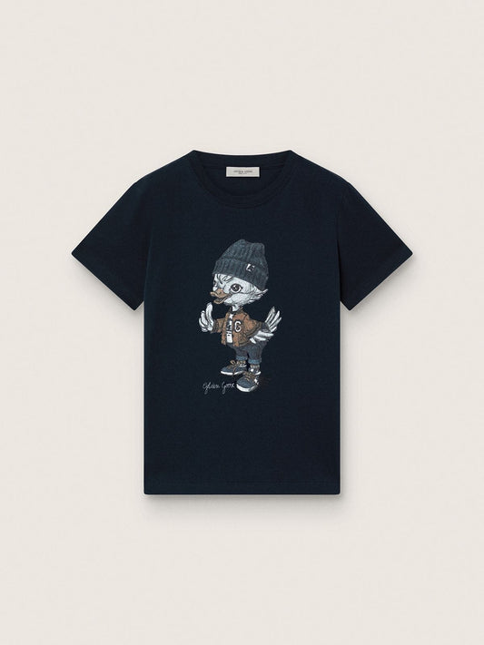 Golden Goose Journey T-shirt for boys in blue cotton jersey with digital mascot print