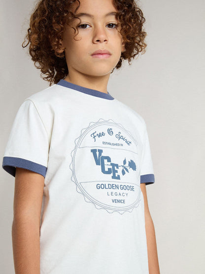Golden Goose Boys' white T-shirt with blue print