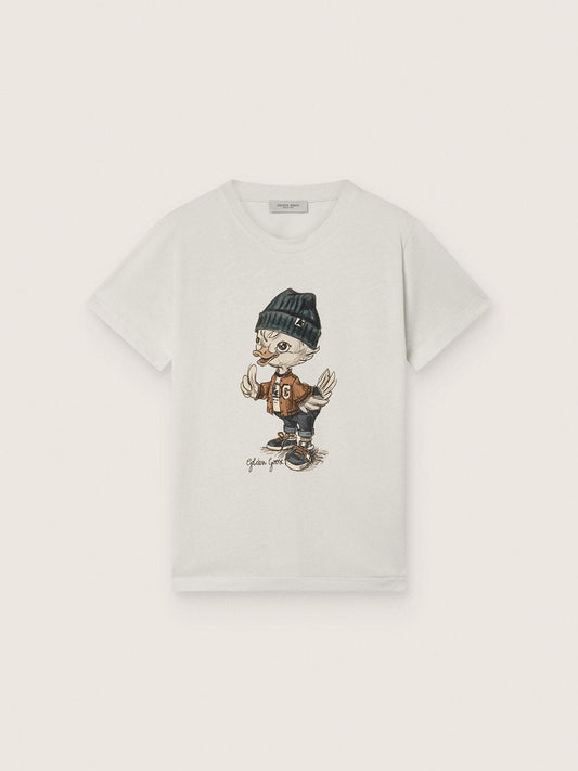 Golden Goose Journey T-shirt for boys in white cotton jersey with digital mascot print