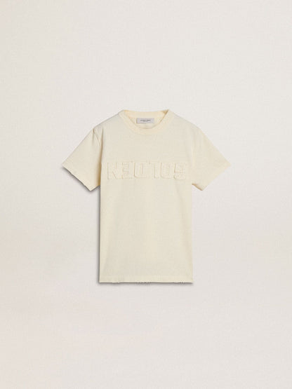 Golden Goose Boys' cream-colored T-shirt with raised logo