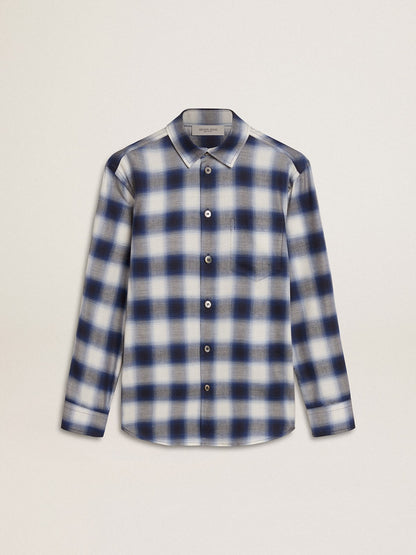 Golden Goose Boys' blue and white checked shirt with print on the back