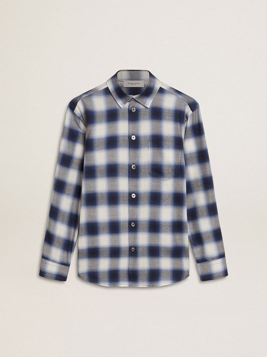 Golden Goose Boys' blue and white checked shirt with print on the back