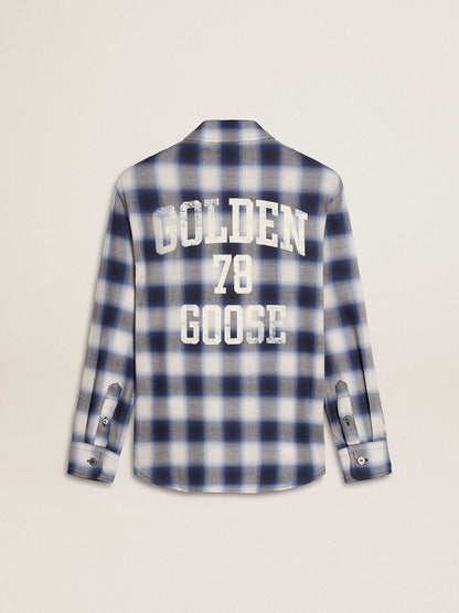 Golden Goose Boys' blue and white checked shirt with print on the back