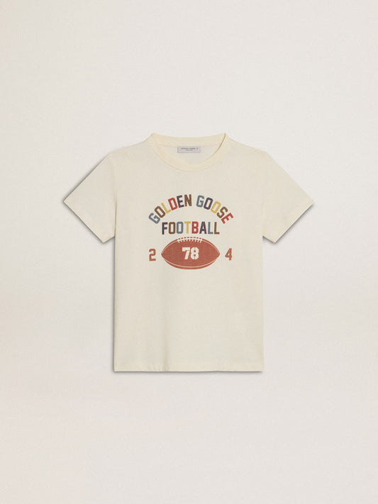 Golden Goose Boys’ T-shirt in worn white with multicolor lettering