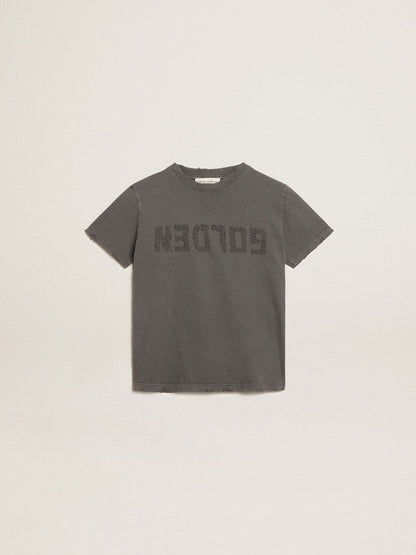 Golden Goose Boys’ T-shirt in gray with distressed treatment