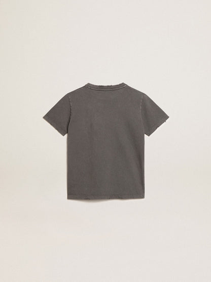Golden Goose Boys’ T-shirt in gray with distressed treatment