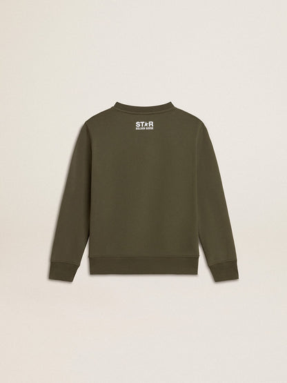 Golden Goose Boys' dark green sweatshirt with white maxi star on the front