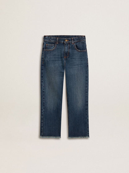 Golden Goose Boys' denim jeans with a raw edge and embroidery