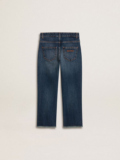 Golden Goose Boys' denim jeans with a raw edge and embroidery