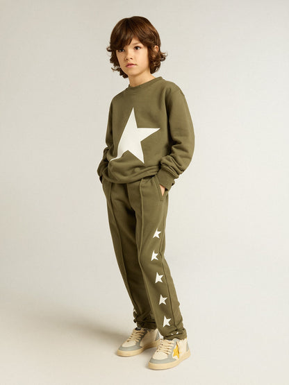 Golden Goose Boys' military-green joggers with white stars
