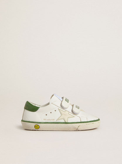 Golden Goose Junior Old School in white leather with green nappa heel tab and green insert