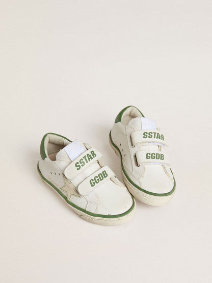 Golden Goose Junior Old School in white leather with green nappa heel tab and green insert