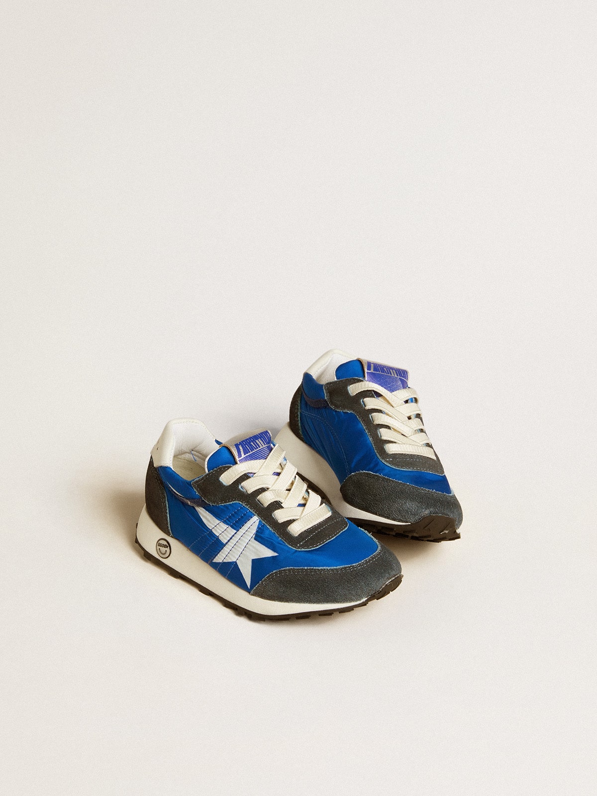 Golden Goose Marathon Junior in blue nylon with printed star and leather heel tab
