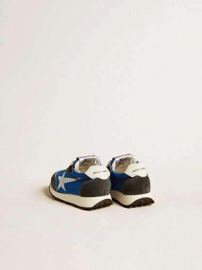 Golden Goose Marathon Junior in blue nylon with printed star and leather heel tab