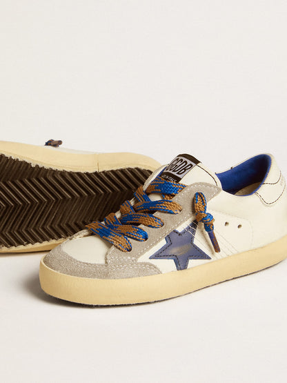 Golden Goose Super-Star Junior with blue leather star and ice-gray suede inserts