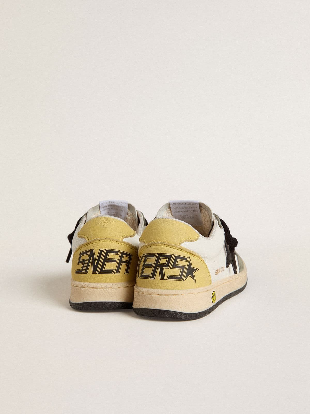 Golden Goose Junior Ball Star in white nappa with dark green suede inserts and black star