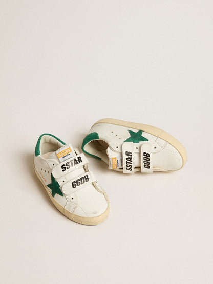 Golden Goose Old School Junior with green suede star and heel tab