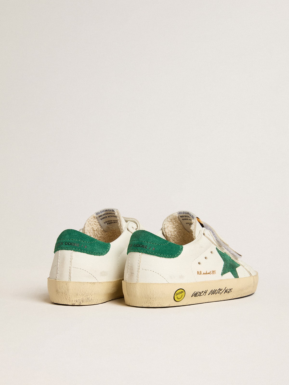 Golden Goose Old School Junior with green suede star and heel tab