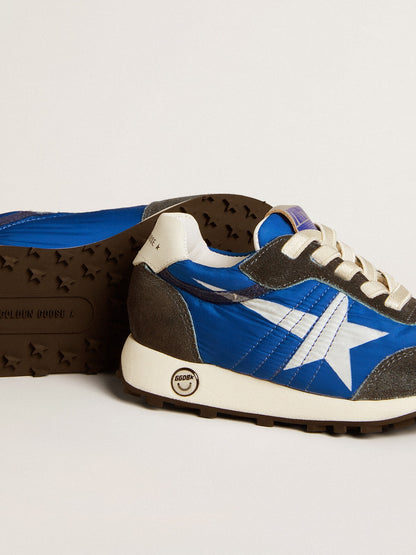 Golden Goose Marathon Young in blue nylon with printed star and leather heel tab
