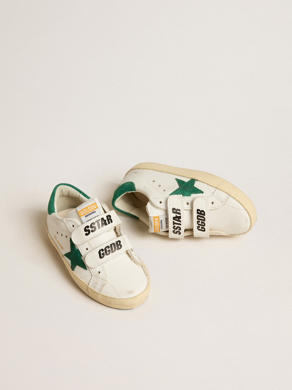 Golden Goose Old School Young with green suede star and heel tab