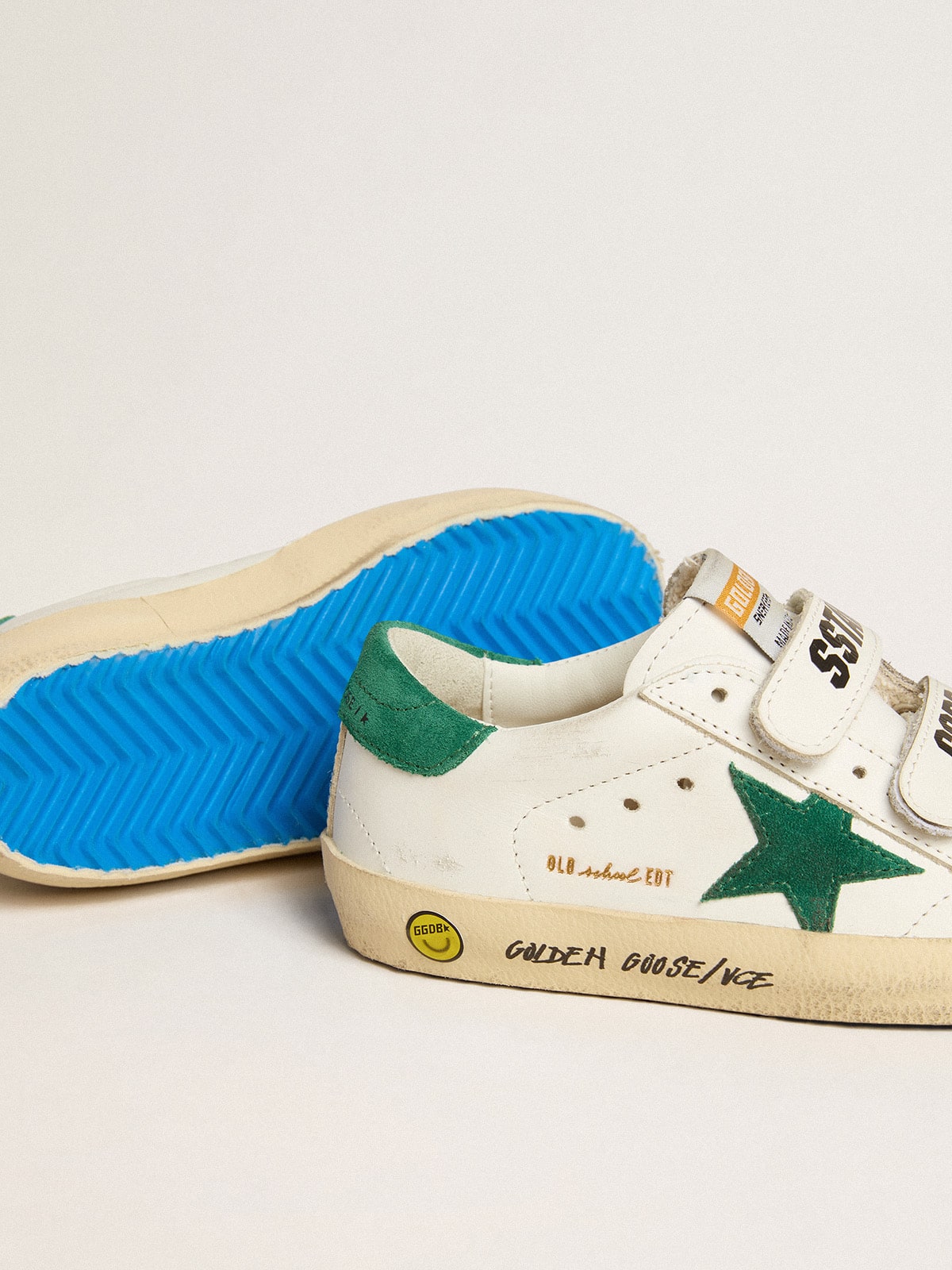 Golden Goose Old School Young with green suede star and heel tab