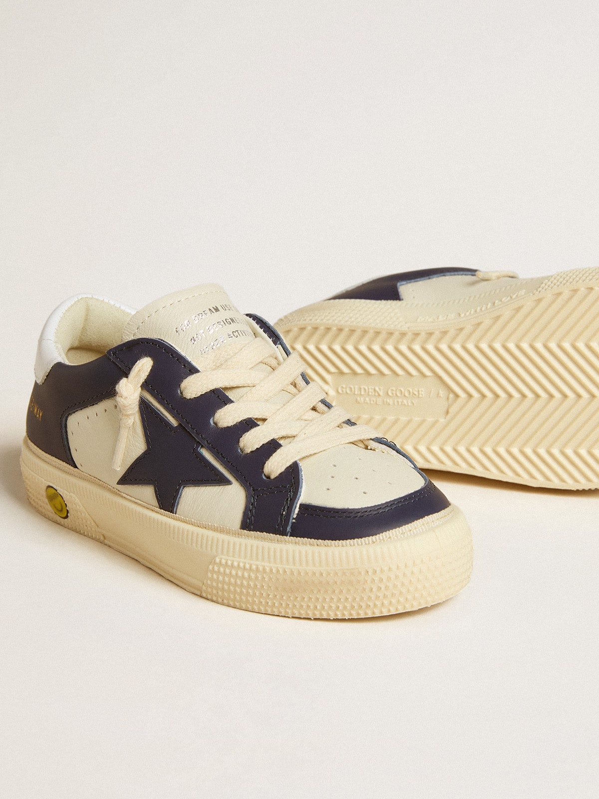 Golden Goose May Young in white and blue leather with leather star and heel tab