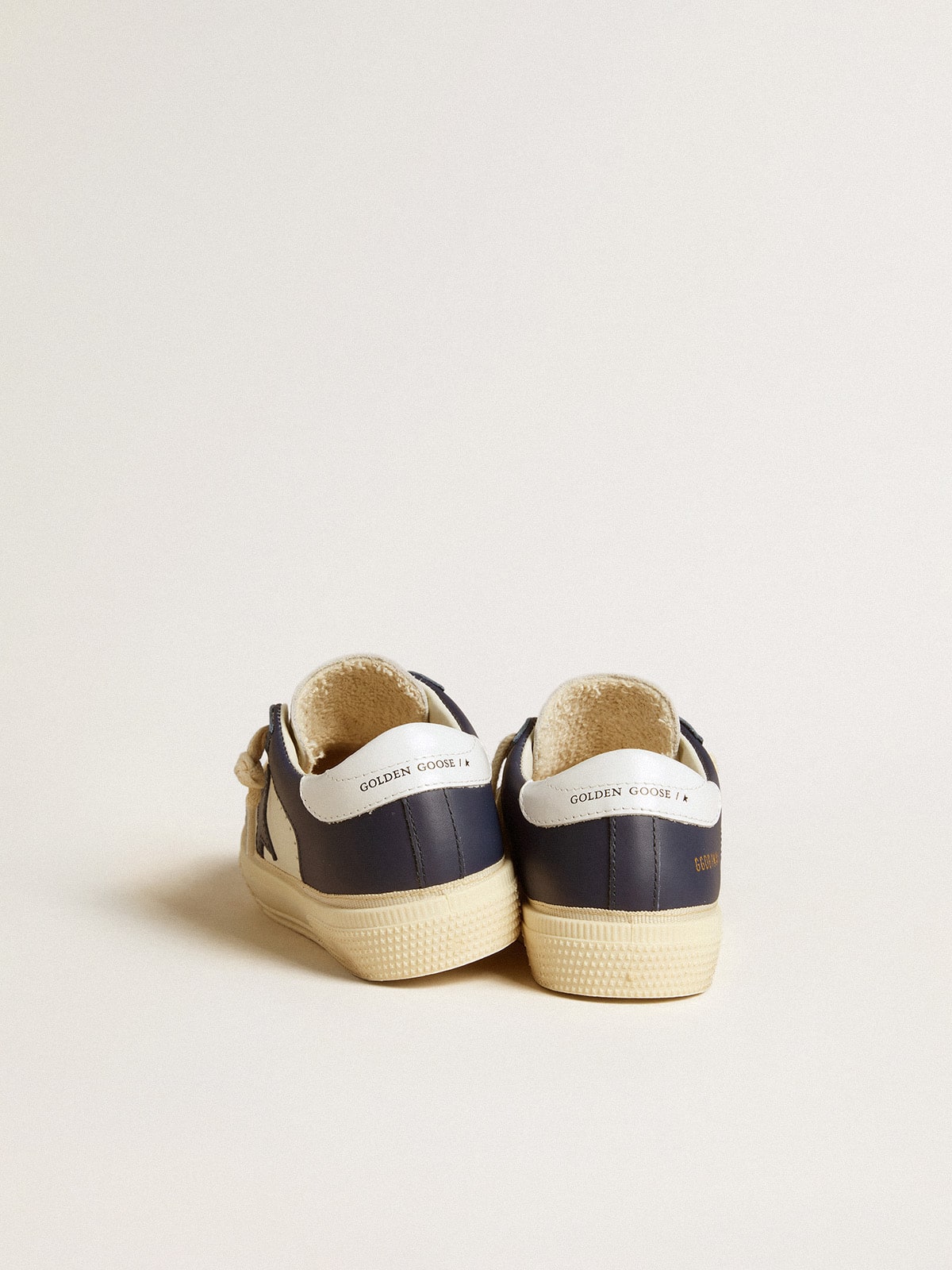 Golden Goose May Young in white and blue leather with leather star and heel tab