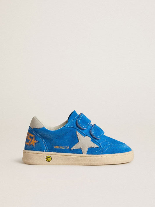 Golden Goose Teen Ball Star in light blue suede with gray nubuck star and heel tab