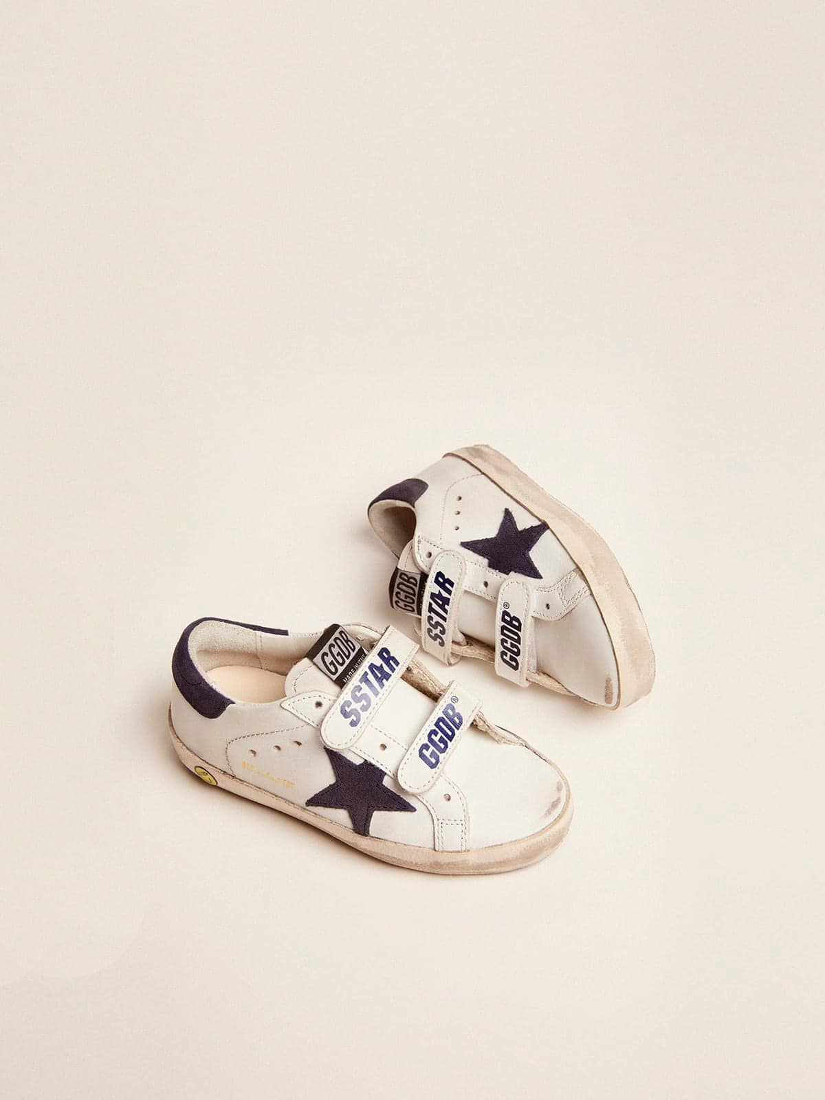 Golden Goose Old School Young in white leather with blue suede star and heel tab