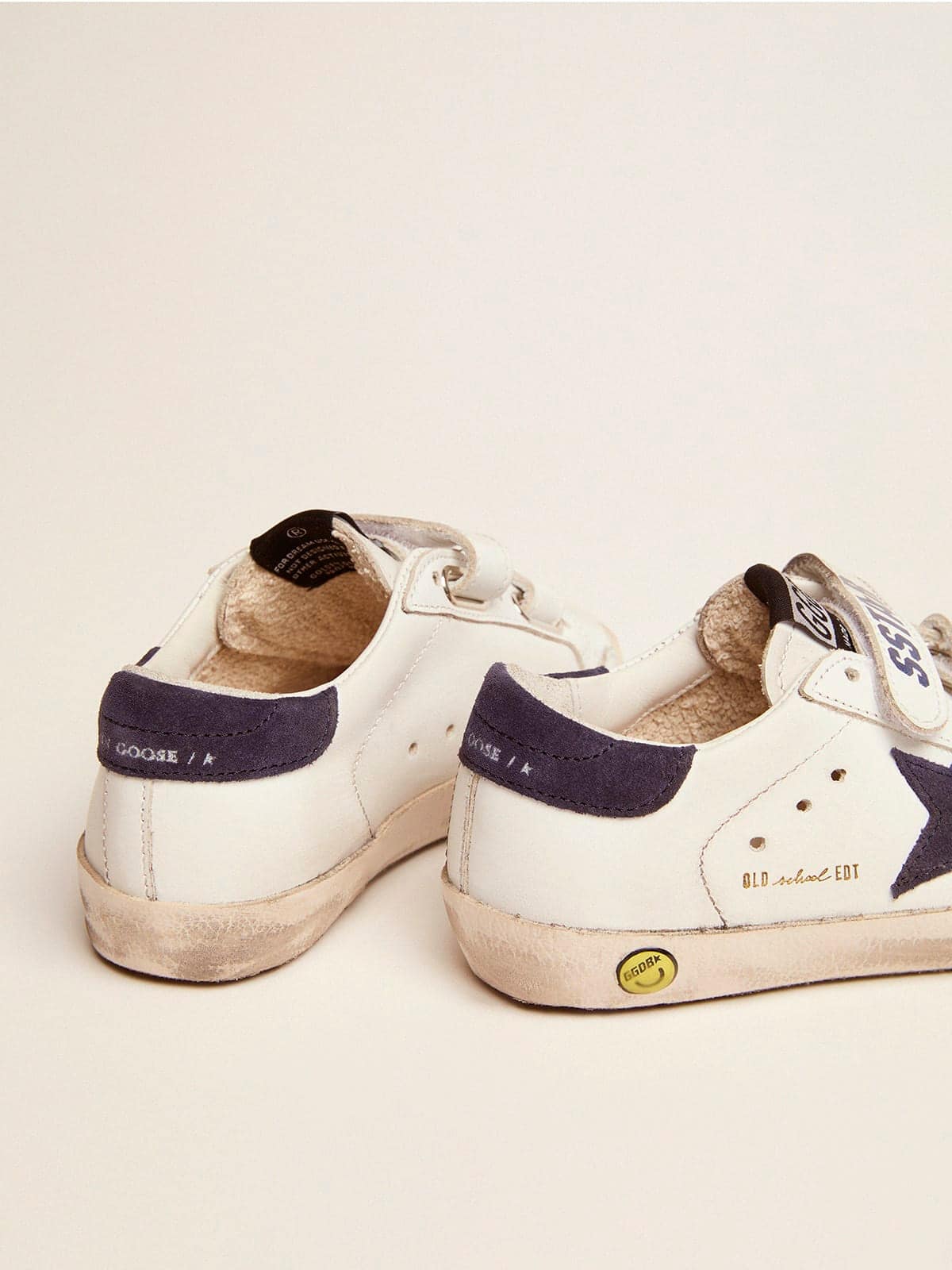 Golden Goose Old School Young in white leather with blue suede star and heel tab