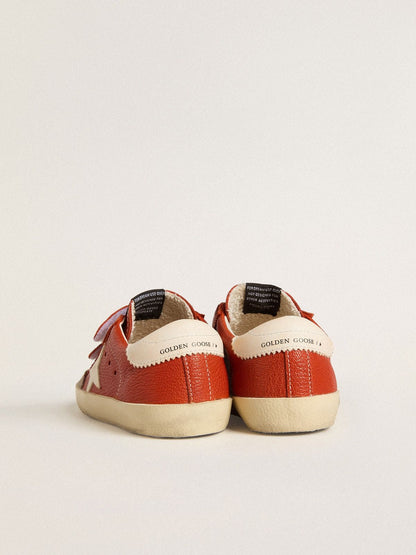 Golden Goose Young Old School in orange nappa with white star and cream-colored leather heel tab