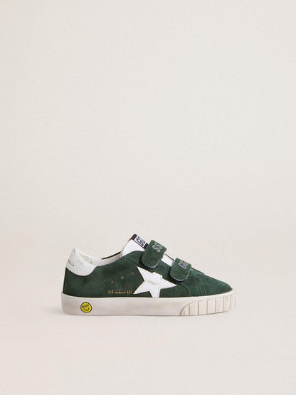 Golden Goose Old School Young in green suede with white leather star and heel tab