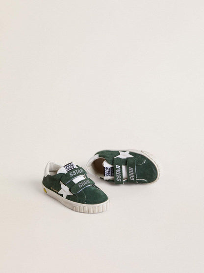 Golden Goose Old School Young in green suede with white leather star and heel tab