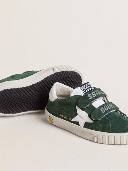 Golden Goose Old School Young in green suede with white leather star and heel tab