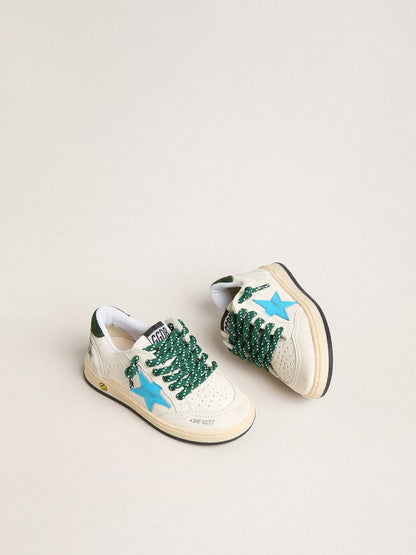 Golden Goose Young Ball Star with turquoise star and green suede heel tab