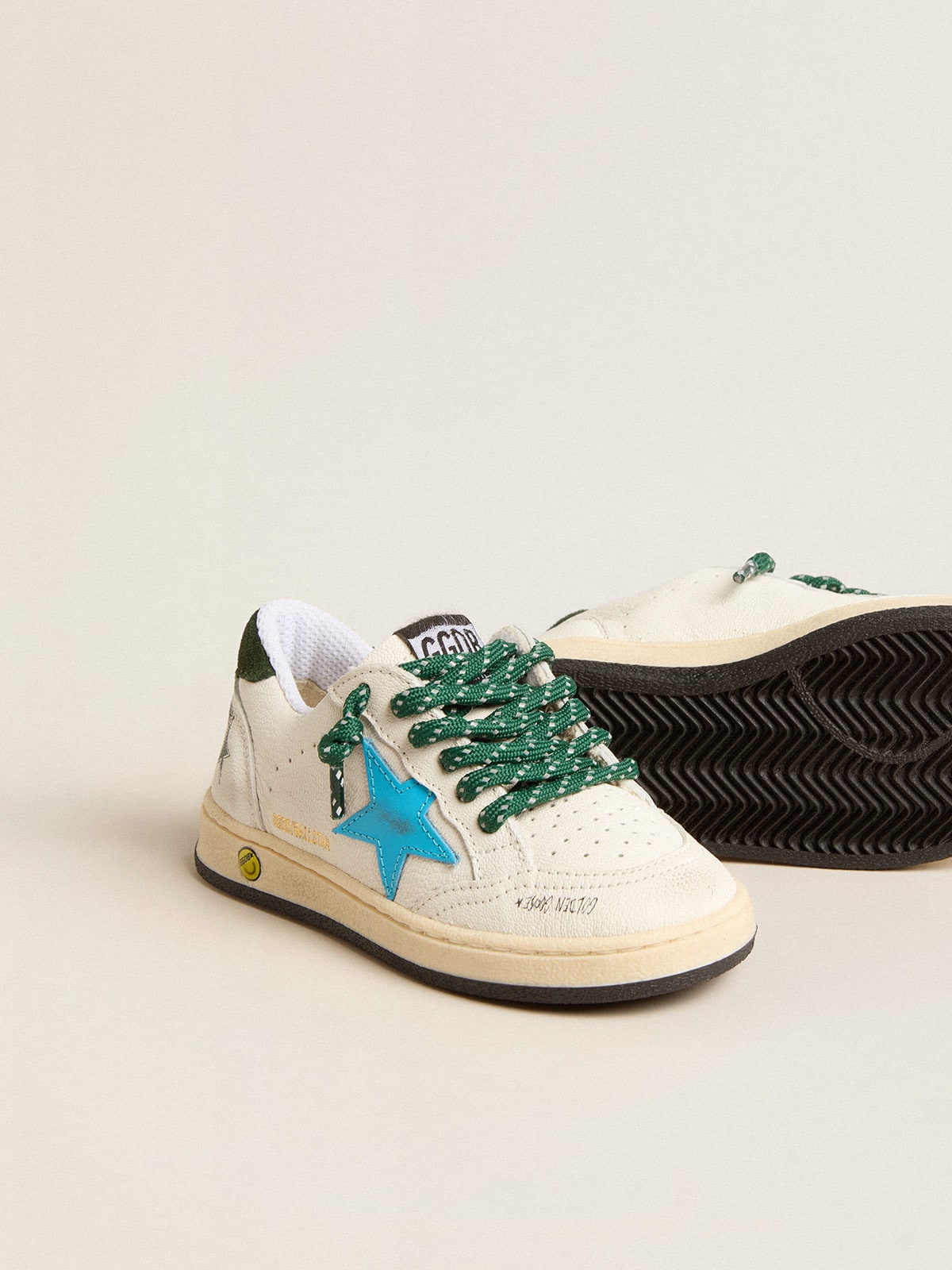 Golden Goose Young Ball Star with turquoise star and green suede heel tab
