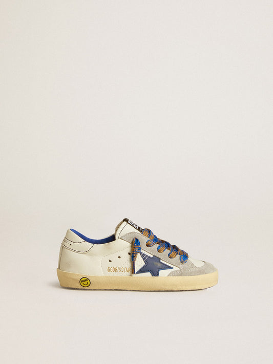 Golden Goose Super-Star Young with blue leather star and ice-gray suede inserts