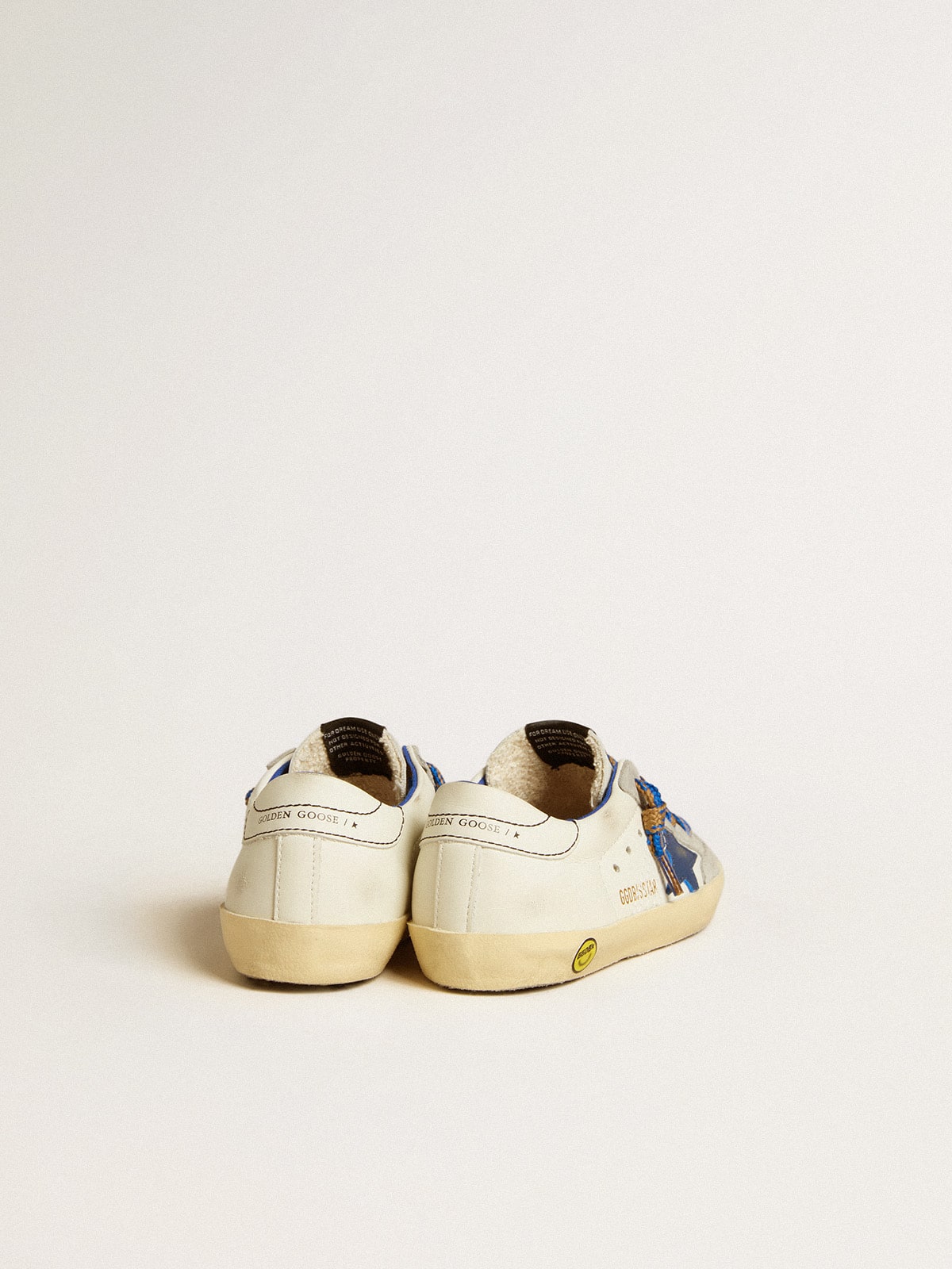 Golden Goose Super-Star Young with blue leather star and ice-gray suede inserts