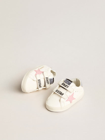 Golden Goose Baby Old School with pink leather star and silver leather heel tab